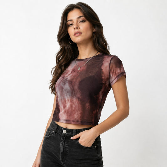 Sheer Tie-Dye Mesh Crop Top