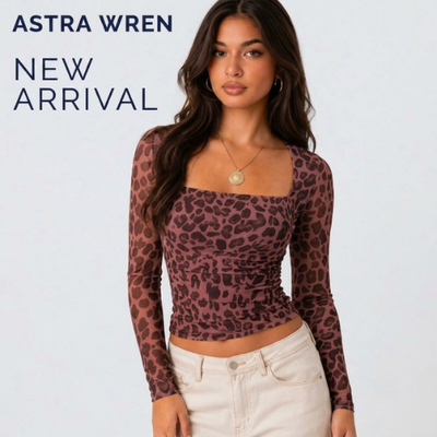 Astra Wren Leopard Print Square Neck Mesh Top