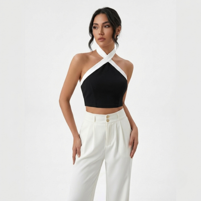 Astra Wren Crisscross Halter Neck Crop Top