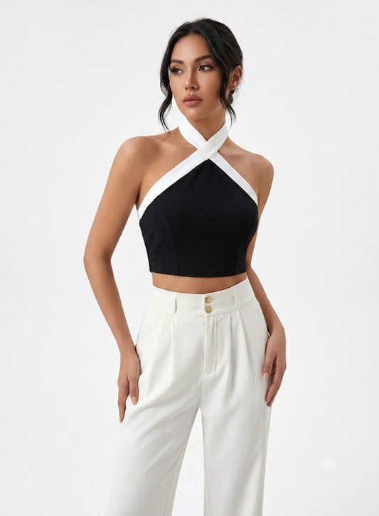 Astra Wren Crisscross Halter Neck Crop Top